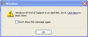 Windows XP End of Support prompt